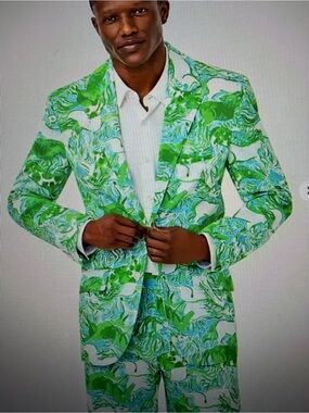 NWT Lilly Pulitzer Men's Stuff Flagler Blazer Capri Blue Galloping Gals 40